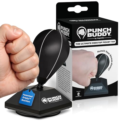 Desktop Punching Bag – Desk Fidget Toy for Stress Relief & Focus – Mini Suction Cup Punch Ball with Patented Griply™ Technology – Office Stress Reliever for Adults, Teens & Coworkers - color: Black