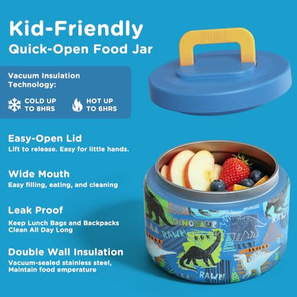 JXXM Bento Lunch Box for Kids With 8oz Soup thermo,Leak-proof Lunch Containers with 5 Compartment,thermo Food Jar and Lunch Bag, Food Containers for School (A-Blue(Dinosaur)) - color: A-Blue(Dinosaur)