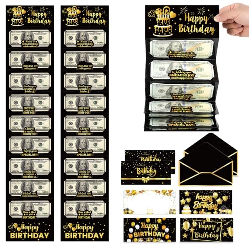 Wiooffen 10PCS Birthday Money Holder Envelopes for Cash Black Gold Money Envelopes for Gifts, Surprise Gift Card Holder for Cash Happy Birthday Money Cards Party Supplies Men Women - style: Black Gold