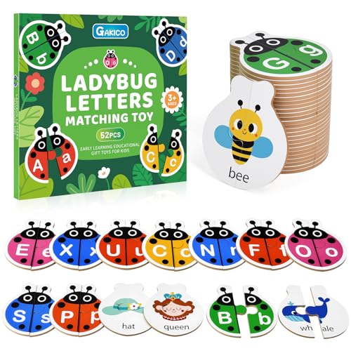 Ladybug Self Correcting Alphabet Puzzle: Letter Matching Games for Toddlers 3-5, 52pcs Double-Sided Montessori ABC Puzzles Cards Preschool Learning Activities Educational Toy Gift for Kids