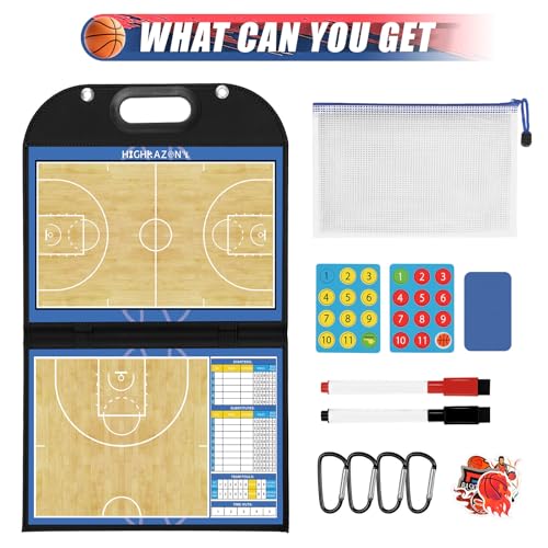 Magnetic Coaching Board – Foldable Dugout Display with Carry Handle, Leather-Covered Double-Sided Strategy & Lineup Planner for Baseball, Softball and Soccer - style: Basketball
