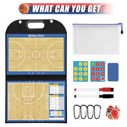 Magnetic Coaching Board – Foldable Dugout Display with Carry Handle, Leather-Covered Double-Sided Strategy & Lineup Planner for Baseball, Softball and Soccer - style: Basketball