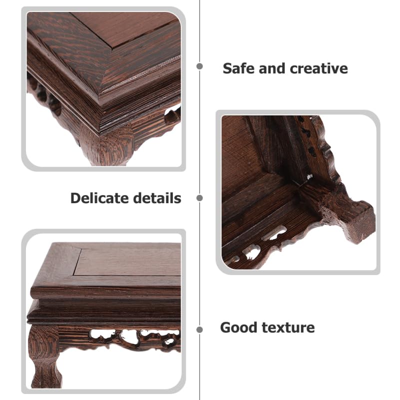 Healifty Rectangle Wooden Display Stand Riser, Rosewood Pedestal Base for Vase Plant Buddha Statue - Carved Chinese Table Decor for Fish Tank Aquarium