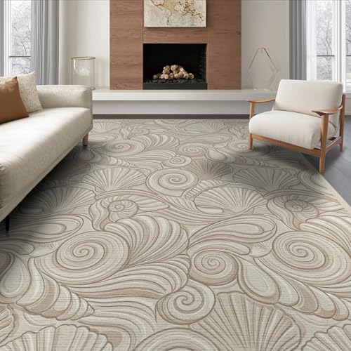 8'x10' Washable Contemporary Shell Area Rug, Cream Foldable Oversized Carpet Non-Slip Flatwoven Floor Covering for Living Room, Under Sectional, Family Room | Ref:1903048 - color: Beige/Pattern 10, size: 8' x 10' (Rectangular)