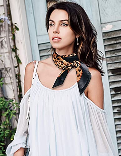 GERINLY Silk Hair Scarf Animal Print Leopard Neck Scarf Summer Neckerchief for Women Bag Purse Accessory - color: A - Leopard