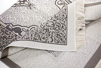 ihvan online Muslim Prayer Rug with 99 Beads Tasbih & Travel Bag, Soft Taffeta Sajadah, Lightweight & Foldable Janamaz, Portable Prayer Mat, Islamic Gift for Eid, Ramadan, Hajj & Umrah, Grey - color: Grey