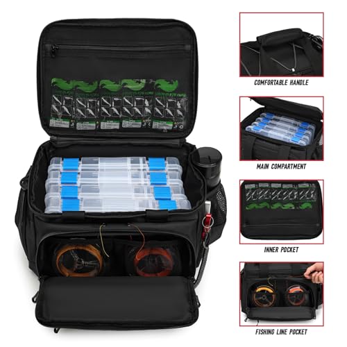 Fishing Tackle Bag, Detachable Fishing Reels Storage Pouch, Fishing Gear Organizer, Adjustable Shoulder Strap Fishing Bags for Saltwater & Freshwater - color: Black