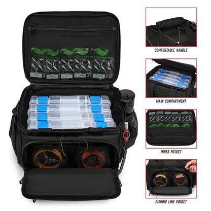 Fishing Tackle Bag, Detachable Fishing Reels Storage Pouch, Fishing Gear Organizer, Adjustable Shoulder Strap Fishing Bags for Saltwater & Freshwater - color: Black