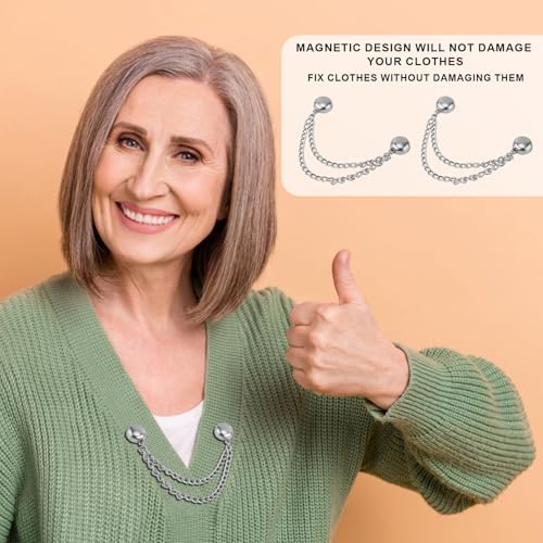 8pcs Multi-Function Magnetic Clothing Clips, Magnetic Button Clips with Chain Widely Used Magnet Clothing Pins Pant Waist Tightener Clip for Shirt Skirt Pants Dress(Silver) - color: Silver