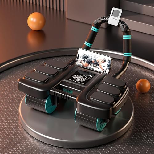 2025 New Ab Wheel Roller with Elbow Support - Automatic Rebound Abdominal Wheel Roller, The Upgraded Four-wheel Abdominal Wheel Core Workout Equipment Home Gym Abs Machine - color: Black