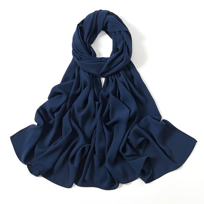 Heavy Not Easily See Through Long Chiffon Hijab Scarf for Women, Amazing Smooth Muslim Head Scarves - color: Navy Blue
