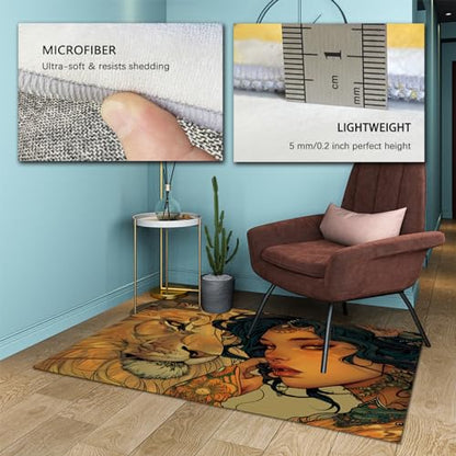 Black Woman Area Rug Lion and Girl Easy Care Carpet Cartoon Ideal for High Traffic Areas for Boys & Girls in Playroom Aesthetics Decor 3'3" x 5' - size: 3'3" x 5'