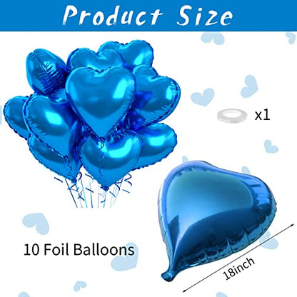 Blue Heart Balloons, 10PCS Metallic Foil for Boy Baby Shower Birthday Party - color: Glossy-blue