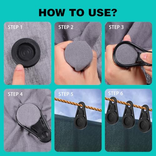 30 Pieces Shade Cloth Clips with Storage Bag, Heavy Duty Lock Grip, Movable Snaps, Plastic, 3.26 x 1.77 x 0.39 inches