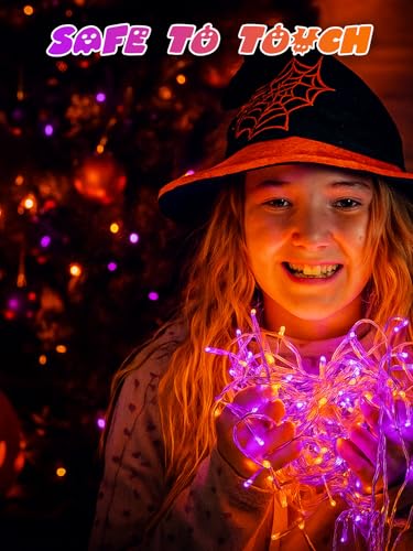 2 Pack 200 LED Battery Operated Halloween Lights, 8 Modes String Lights - color: Orange and Purple, size: 2PK(100LED)
