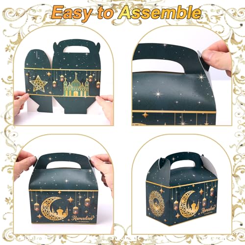 Gosknor 12pcs Ramadan Gift Box, Ramadan Mubarak Gift Box Foldable Paper Goodie Boxes for Presents Party Favor Boxes Eid Al Fitr Gift Boxes for Candy Goodies Gifts Muslim Party Supplies