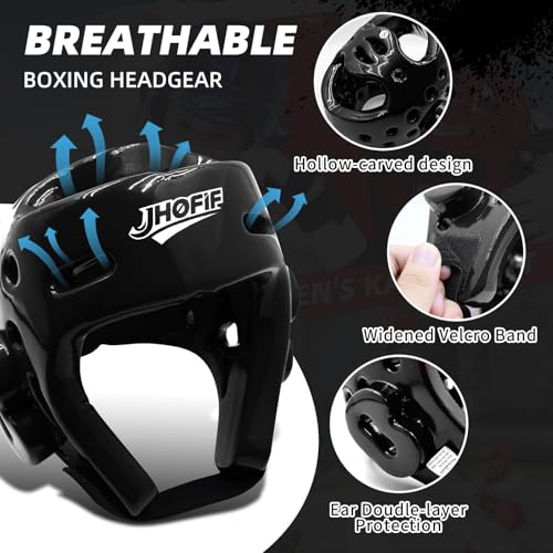 Martial Arts Karate Protective Sparring Gear Package Deal/Gift Adjustable Adult & Youth Headgear, Gloves & Kicks for MMA, Taekwondo, Boxing Training - color: Black, size: Medium