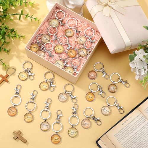Equsion 24 Pcs Christian Keychain Gift Bulk Mini Bible Keychains with Verse Religious Keychain Gifts for Church Bible Study Group (Brown) - color: Brown