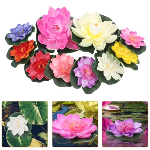 Luxshiny 10pcs Realistic Eva Floating Lotus Flowers Pool Decorations Artificial Water Lilies for Garden Pond Wedding Aquarium Display