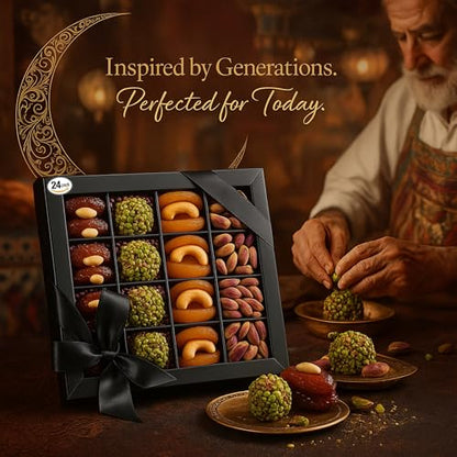 Andy Anand Gluten Free All Natural Truffles & Stuffed Dates Gift Box – Chocolate Free, Deliciously Healthy Embracing Nature's Goodness Perfect as Eid al Fitr Gift, Fresh flown from Turkey (24 Pcs 10.5 Oz)