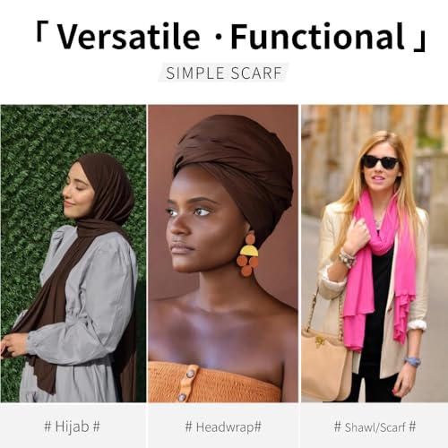 Muslin Hijab Scarf for Women Long Headscarves Solid Head Wraps Soft Pashminas Shawls - color: Brown Muslim Hijab Scarf