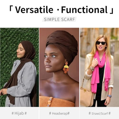 Muslin Hijab Scarf for Women Long Headscarves Solid Head Wraps Soft Pashminas Shawls - color: Brown Muslim Hijab Scarf
