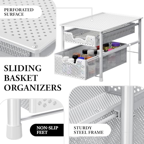 Simple Houseware Stackable 2 Tier Sliding Basket Organizer Drawer, White - color: White, size: 2-Tier
