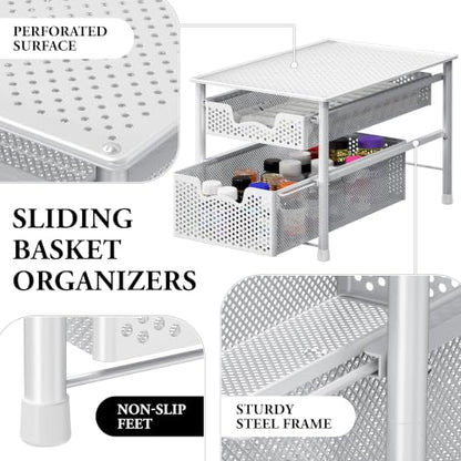 Simple Houseware Stackable 2 Tier Sliding Basket Organizer Drawer, White - color: White, size: 2-Tier