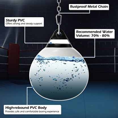 Goplus Water Aqua Bag, 21'' 180 Pound /18” 110 Pound Heavy Punching Bag with Adjustable Metal Chain, Water Injection Hose, Boxing Training Bag for Adults Fitness, MMA - style: White-18”, 110LBS