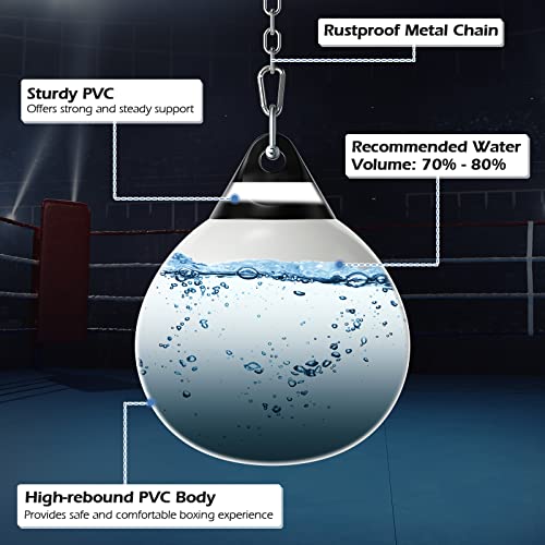 Goplus Water Aqua Bag, 21'' 180 Pound /18” 110 Pound Heavy Punching Bag with Adjustable Metal Chain, Water Injection Hose, Boxing Training Bag for Adults Fitness, MMA - style: White-18”, 110LBS
