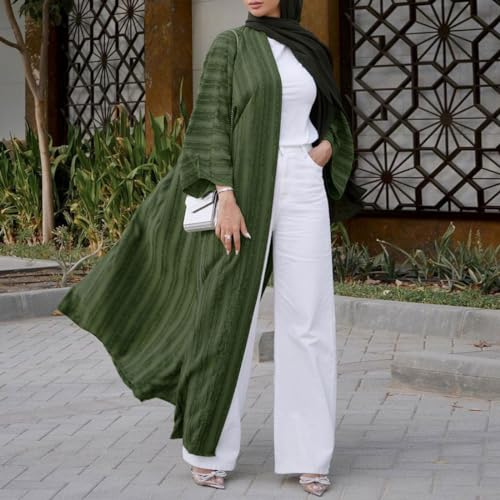 Womens Muslim Kimono Abaya Solid Striped Retro Ethnic Cardigan Robe Dubai Middle Eastern Saudi Arabia Eid Clothes - color: Green Long Cardigan, size: XX-Large