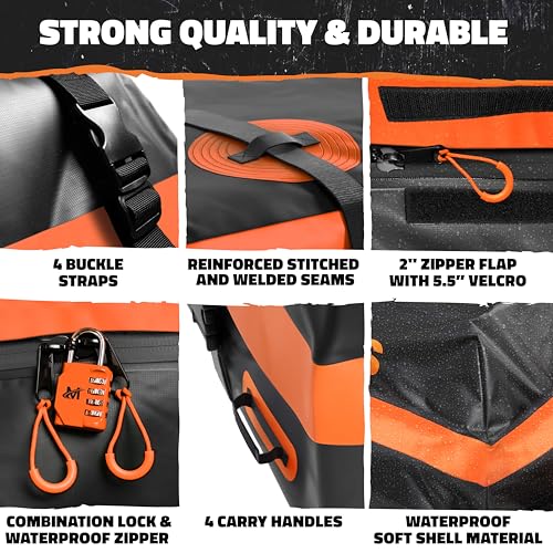 Mockins 20 Cu.Ft. Roof Cargo Bag for Top of Car | 53"x40"x17" All-Weather Rooftop Cargo Carrier Bag | Abrasion-Resistant Vinyl Car Top Carrier Without Roof Rack w/Mat, Straps, Hooks, Lock & Carry Bag - size: Bag: 53"x40"x17"