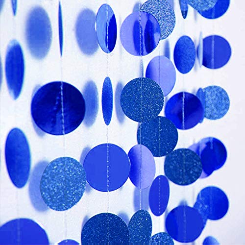 Cheerland Royal Blue Circle Dot Garland Glitter Blue Birthday Decorations Banner Hanging Streamers Photo Backdrop Party Decorations for Bday Bridal Shower Graduation Kids Party Decor Supplies - color: Blue