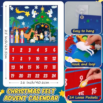 Yexiya Christmas Nativity Advent Calendar 2026 Felt Advent Wall Hanging Craft Calendar with 24 Ornaments Pockets Felt Ornaments Home Decoration for Kids Adults, Countdown to Christmas(Stylish)