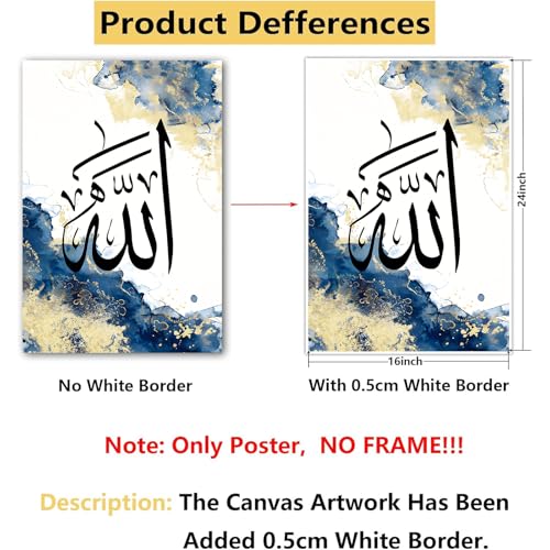 Blue Islamic Canvas Wall Art Muslim Motivational Quotes Gold Abstract Painting Modern Art Poster White Abstract 16x24inx3 No Frame