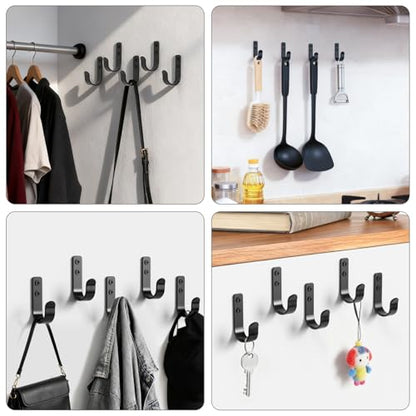 15-Pack Black Metal Wall Mount Hooks for Hanging Coats & Towel | Screw-in Single Hooks for Clothing, Robe, Bathroom, Entryway, Garage - color: 15PCS Wide Black hook