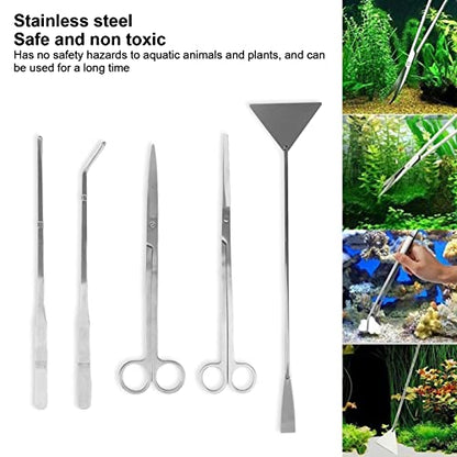 Aquarium Scissors Plant Tools 5 in 1 | Stainless Steel Aquarium Tweezers/Scissors/Spatula | Safe for Water Plants & Fish | 7.1 Inch Practical Tool Set