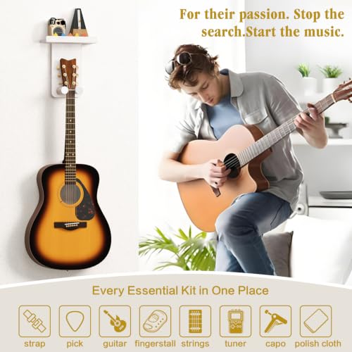 Keebofly Guitar Wall Mount Hangers with Rustic Wood Shelf - 2 Pack, Wall Stand Holder Hook Rack for Acoustic or Electric Guitar,Ukulele,Bass,White,[Patented] - color: 2 Pack_White