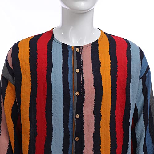 OLEMEK Mens Muslim Thobe Long Sleeve Stripe Long Gown Middle East Islam Arabic Thobe Shirt Dresses - color: Red, size: 4X-Large