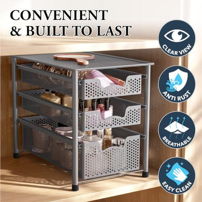 Simple Houseware Stackable 3 Tier Sliding Basket Organizer Drawer, Silver - color: Silver, size: 3-Tier
