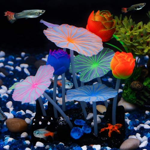 Uniclife Glowing Effect Lotus Ornament Silicone Decor Aquarium Decoration for Fish Tank with Suction Cup - size: Lotus