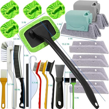 21Pcs Window Gap Crevice Cleaning Tools, Small Cleaning Brush | Ideal for car glass, window & door tracks, bathroom sinks, mirrors, window sills, sliding doors and shower door tracks