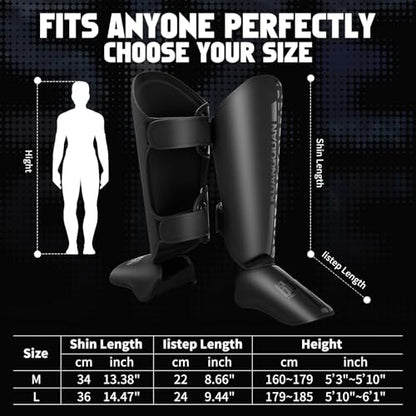 Muay Thai Shin Guards for Men, Women | Lightweight, Martial Arts Kicking Leg Instep Protection Pads, Sparring Gear, For Kickboxing MMA Training