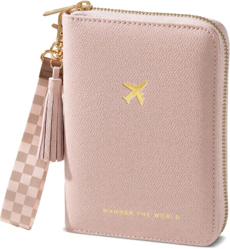 Beautiful Passport Holder And Travel Wallet with Wristlet Strap - color: Pink