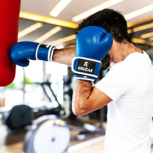 Kruzak Plain Boxing Gloves for Sparring, Kickboxing, Muay Thai, Martial Arts & MMA Fighting - Men & Women Punch Bag Mitts Training and Focus Pads Punching - color: Blue, size: 16 oz