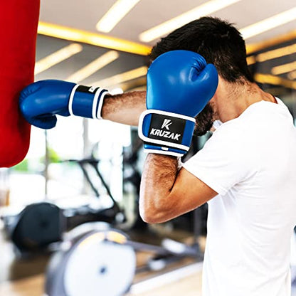 Kruzak Plain Boxing Gloves for Sparring, Kickboxing, Muay Thai, Martial Arts & MMA Fighting - Men & Women Punch Bag Mitts Training and Focus Pads Punching - color: Blue, size: 16 oz