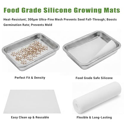Microgreens Growing Kit 2-Tier 10.4 Inch Sprouting Trays | Stainless Steel Seed Sprouter with 0.3mm Encrypted Silicone Mesh,Beans Broccoli Alfalfa and Wheatgrass Sprouts Growing Kit - size: 10.4"L × 7.67"W Tray