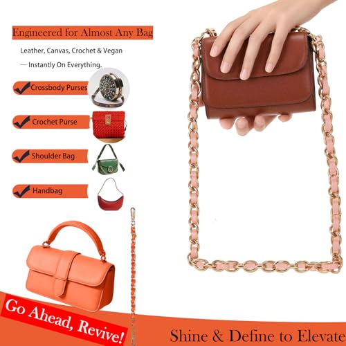 2 Pcs Purse Chain Strap, 47" Gold Chain with Leather, Crossbody Bag Replacement Straps,Handbag Chain for Shoulder Bags - color: Orange