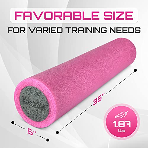 Yes4All High-Density EPP Round Back Roller Foam, Exercise Foam Roller for Yoga, Pilates & Stretching - 12, 18, 24, 36 inch - color: 36 Inches - Pink/Grey