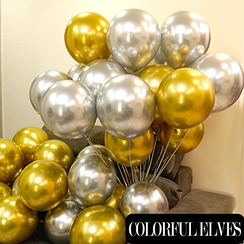 12 Inch 100 Pcs Latex Metallic Chrome Balloons Helium Shiny Thicken Balloons Party Decoration (Silver) - color: Silver